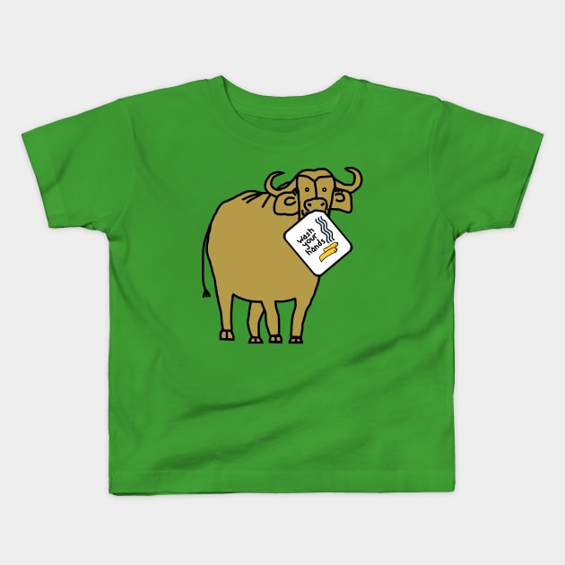 Funny Gold Ox Says Wash Your Hands Kids T-Shirt by ellenhenryart